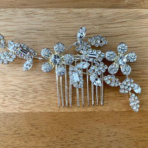 Silver Floral Rhinestone Hair Comb